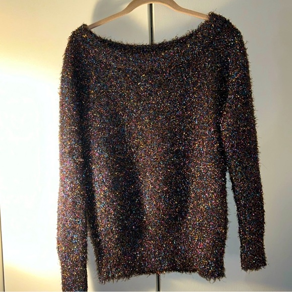 NWOT New York & Company Multicolor Tinsel Off-the-Shoulder Sweater - XS - Picture 1 of 4
